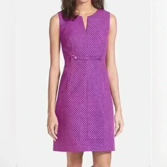 Adrianna Papell Split Neck Jacquard Sheath Dress - Picture 1 of 7